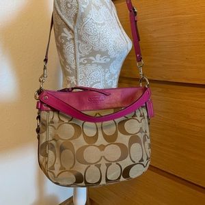 Coach F14708 Zoe Signature & Leather Hobo Magenta